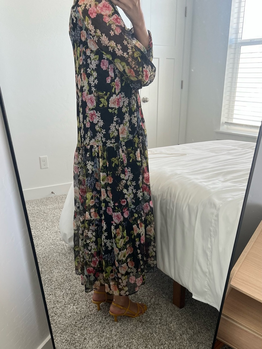 Zara Black Floral Ruffled Sleeve Dress - Picture 7 of 8